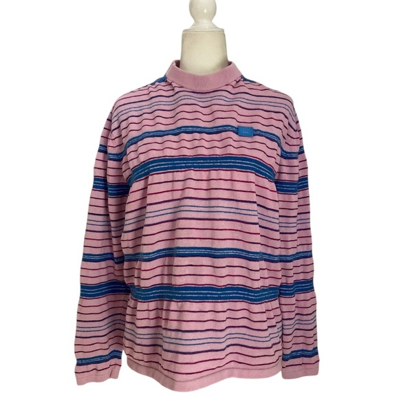 Acne Studios Nimah Striped Face Sweater Textured Cotton Wool in Pink Blue - Picture 2 of 11